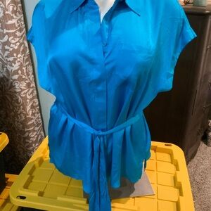 Lane Bryant Vibrant Blue Blouse with Tie Waist